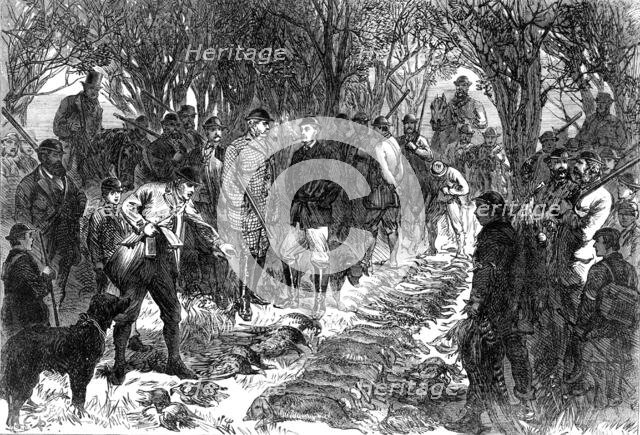 Visit of the Prince and Princess of Wales to Melford Hall, Suffolk: shooting party..., 1865. Creator: Unknown.