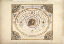 Design for Ceiling with Two Portraits and Fan Supports at Corners, 19th century. Creator: John Gregory Crace.