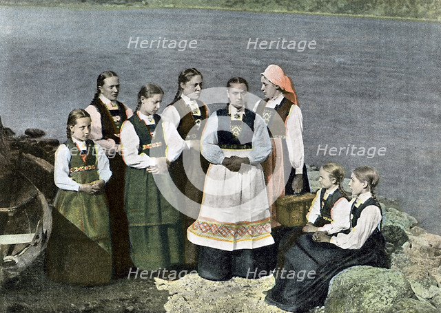 Women and children in national costume, Sognafjorden, Norway, c1890. Artist: L Boulanger