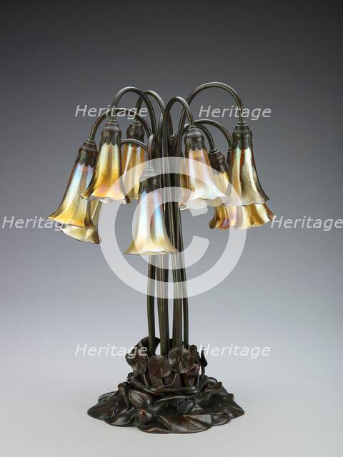 Ten-light pond lily lamp, after 1902. Creator: Tiffany Glass.