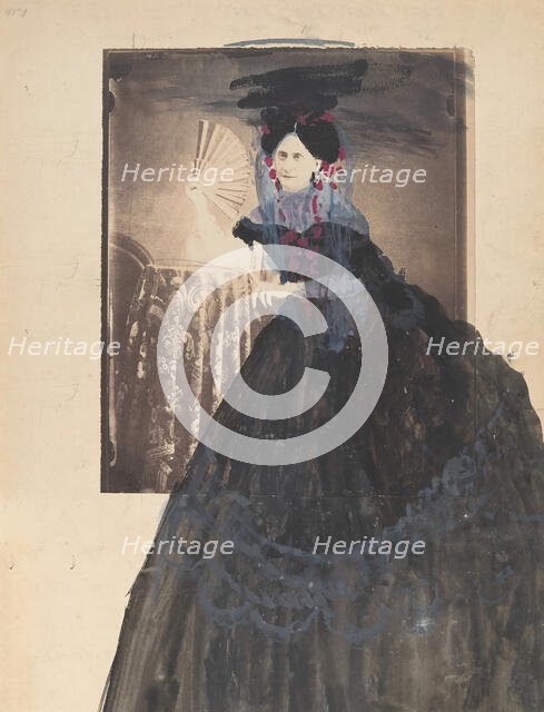 [La Comtesse at Table holding Fan], 1860s. Creator: Pierre-Louis Pierson.