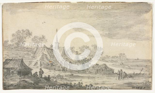 Group of Buildings on a Seashore, 1653. Creator: Jan van Goyen (Dutch, 1596-1656).