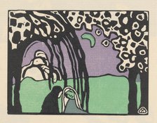 Two Women in Moonlit Landscape (Zwei Frauen in Mondlandschaft). From Klänge (Sounds) , 1913. Creator: Kandinsky, Wassily Vasilyevich (1866-1944).
