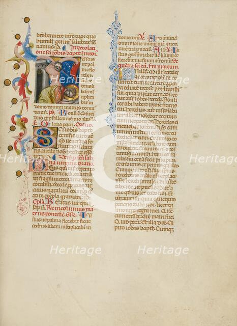 Initial J: The Beheading of Saint John the Baptist; Missal, between about 1389 and 1400. Creator: Master of the Brussels Initials.