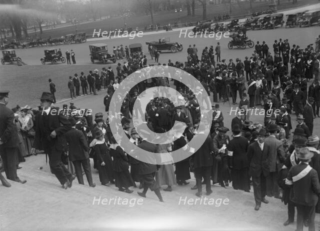 Pacifist Demonstration On East Steps of U.S. Capitol, Washington, D.C., 2 Apr 1917. Creator: Harris & Ewing.