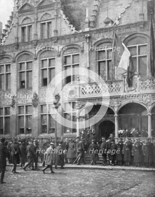 Albert I of Belgium and French President Poincare meet in Veurne, Belgium, 1 November 1914. Creator: Unknown.