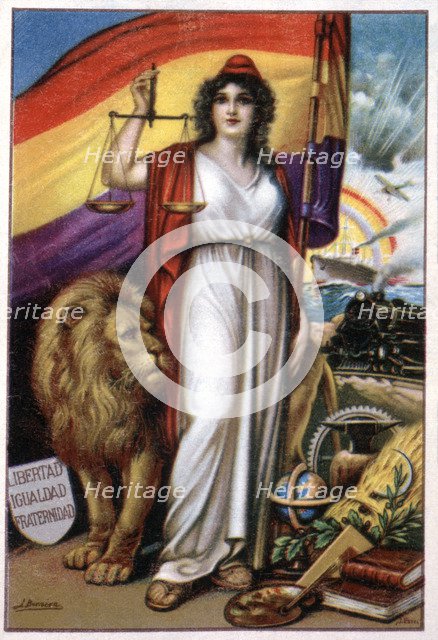 Allegory of the Republic, Second Spanish Republic (1931 - 1936), poster published in Valencia in …