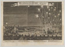 Fireworks display celebrating the end of the Thirty Years War, Nuremberg, 1650, 1650., 1650. Creator: Anon.