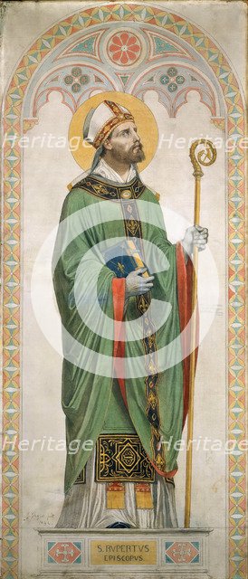 Saint Rupert of Salzburg. Cardboard for the windows of the Chapel of St. Ferdinand, 1842.