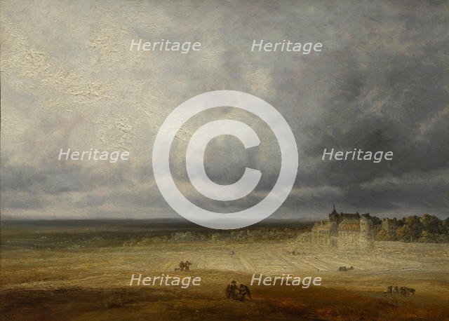 Landscape with a Plowed Field and a Village, probably after 1827. Creator: Georges Michel.