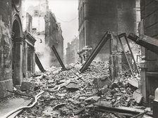 View looking south down Walbrook after an air raid, City of London, World War II, 1941. Artists: Arthur Cross, Fred Tibbs