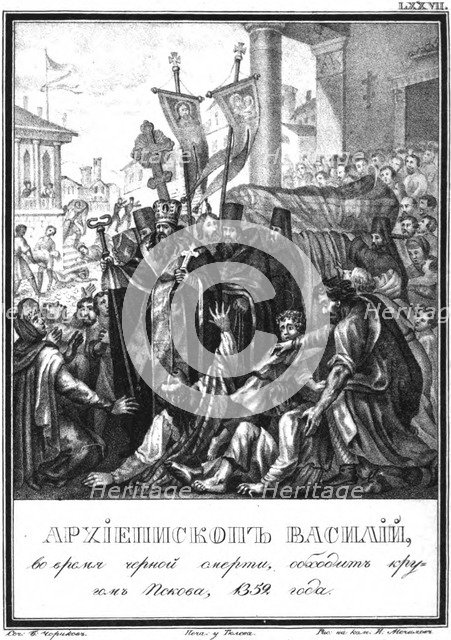 Archbishop Vasily in Time of Plague in Pskov. 1359 (From Illustrated Karamzin), 1836. Artist: Chorikov, Boris Artemyevich (1802-1866)