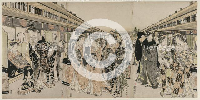Courtesans Promenading on the Nakanocho, c. 1790. Creator: Utagawa Toyokuni (Japanese, 1769-1825).