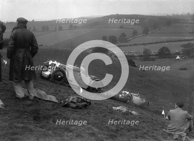 Two MG PAs competing in the Singer CC Rushmere Hill Climb, Shropshire 1935. Artist: Bill Brunell.