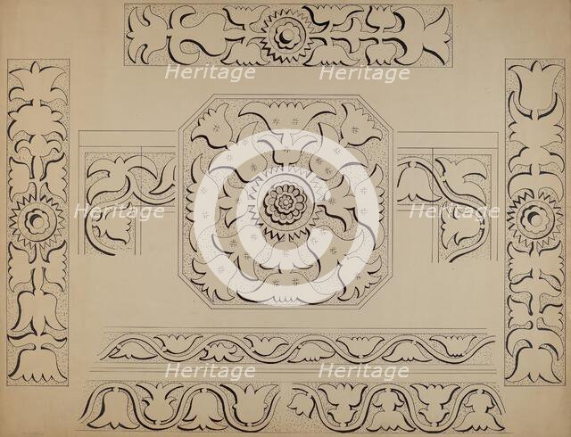 Connecticut-type Hadley Chest-Detail of Central Panel, c. 1936. Creator: Martin Partyka.