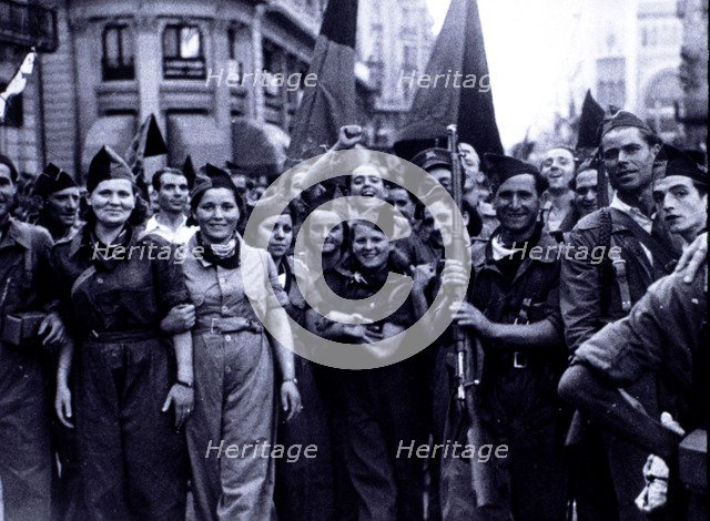Spanish Civil War, 1936-1939, militiwomen of the column 'García Oliver' going to the front in Hue…