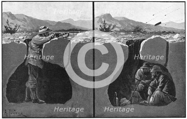 Sectional view of a typical Boer entrenchment, Boer War, c1900. Artist: Unknown