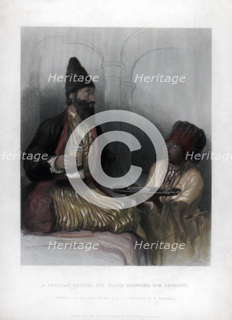 'A Persian Prince, his slave bringing him sherbet', 19th century. Artist: H Robinson