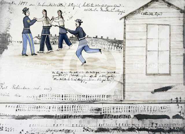 The death of Crazy Horse, Fort Robinson, Nebraska, USA, 1877 (c1900). Artist: Amos Bad Heart Buffalo