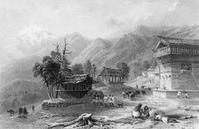 'The Village of Khandoo, Himalaya Mountains', 1845. Creator: William Purser.
