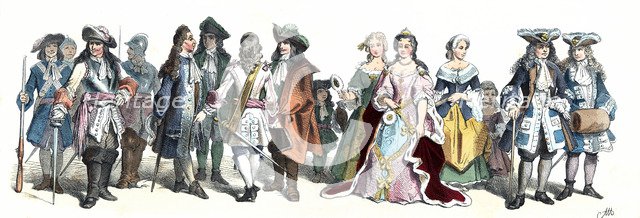 Personages of the time of Louis XIV. German Engraving 1860.