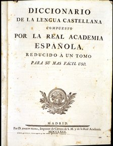 Cover of the 'Dictionary of the Spanish language', composed by the Royal Spanish Academy, printed…