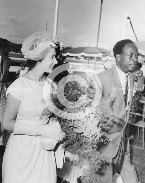 Queen Elizabeth II and Dr Kwame Nkrumah arriving at Accra racecourse, Ghana, 1961. Artist: Unknown