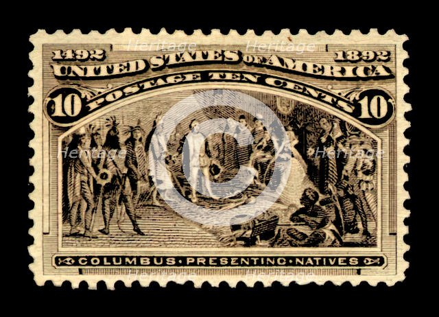 10c Columbus Presenting Natives single, 1893. Creator: American Bank Note Company.