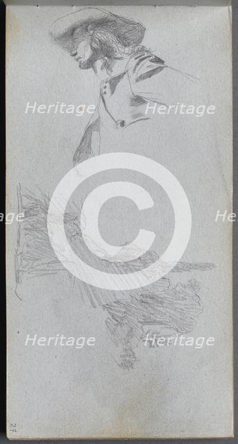 Sketchbook, page 27: Detail Study for " On a Terrace" and Landscape Study. Creator: Ernest Meissonier (French, 1815-1891).