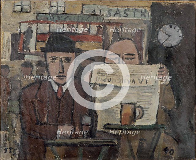 Café with man reading, 1940. Creator: Torres-García, Joaquín (1874-1949).