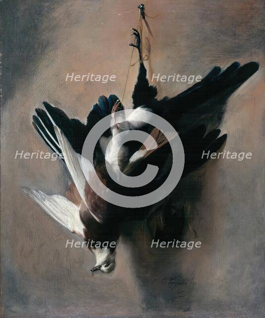 A Pigeon and Magpie, 1685. Creator: William Gowe Ferguson.