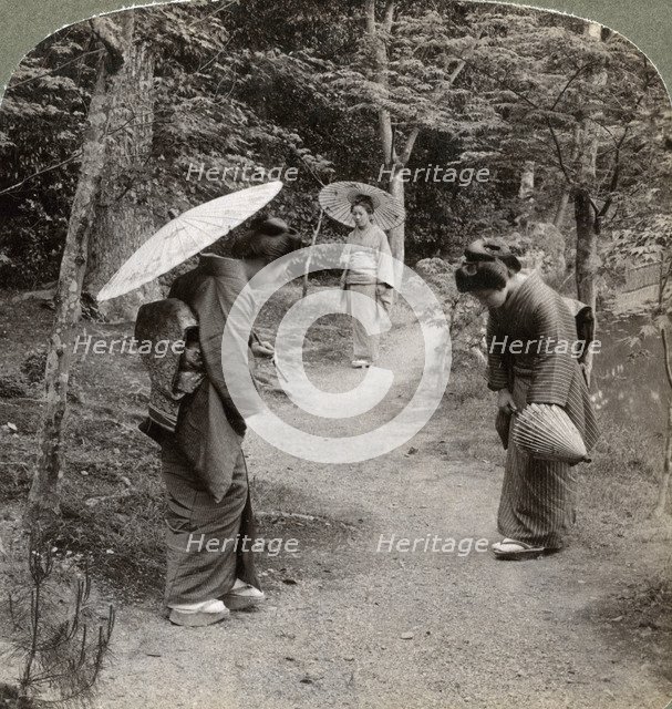 Women in the Kinkaku-ji Temple garden, Kyoto, Japan, 1904.  Artist: Underwood & Underwood