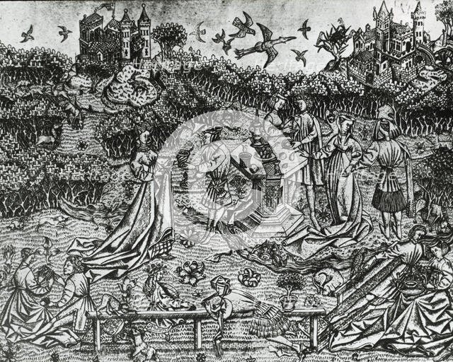 Reproduction of print showing Garden of Love, between 1915 and 1925. Creator: Frances Benjamin Johnston.