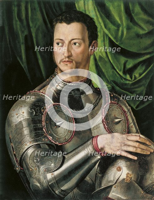 Portrait of Grand Duke of Tuscany Cosimo I de' Medici (1519-1574) in armour. Artist: Bronzino, Agnolo (1503-1572)