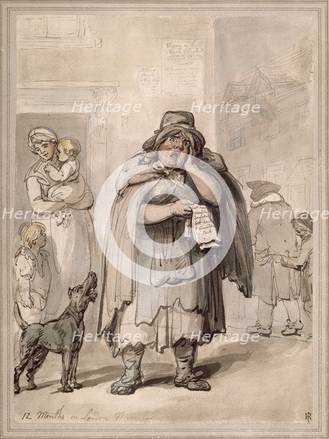 A streetseller on a street corner, London. Artist: Thomas Rowlandson