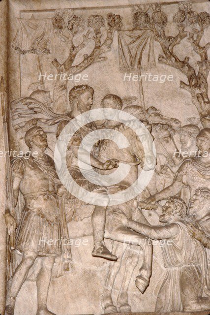 Panel of Marcus Aurelius,  receiving homage from chiefs of the Marcomanni, c2nd century. Artist: Unknown.