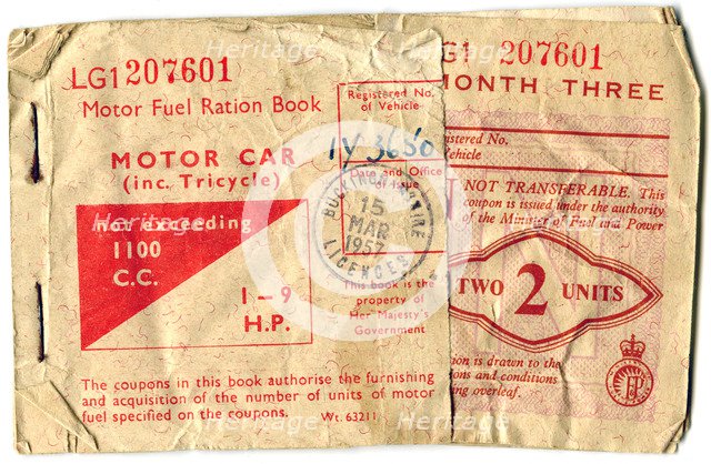 Motor fuel ration book, 1957. Artist: Unknown