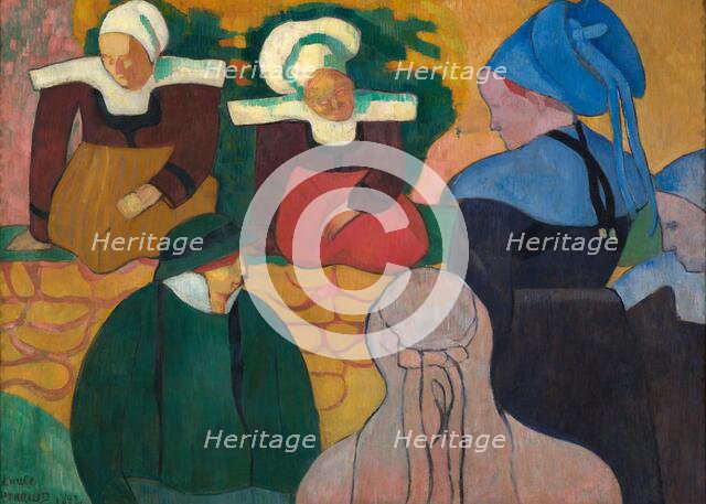 Breton Women at a Wall, 1892. Creator: Emile Bernard.