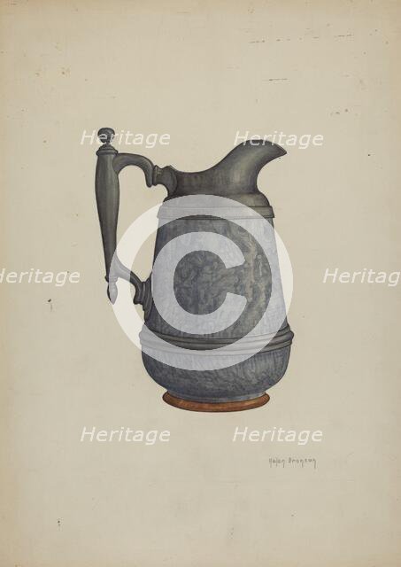 Pewter and Ceramic Pitcher, c. 1937. Creator: Helen Bronson.
