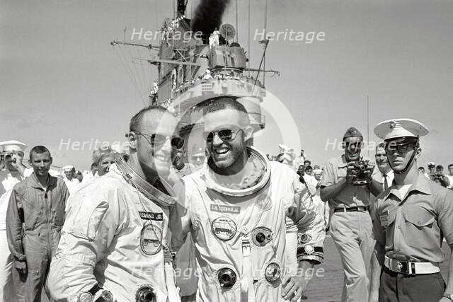 Cooper and Conrad on deck, 1965. Creator: NASA.