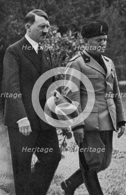 Meeting between Hitler and Mussolini, 1934. Artist: Unknown