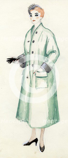 Woman in green coat, c1950. Creator: Shirley Markham.