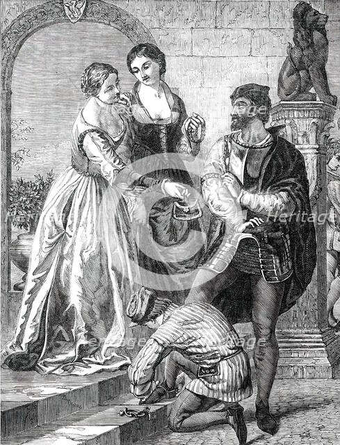 "The Departure of the Chevalier Bayard from Brescia" - painted by J. C.  Hook, 1850.  Creator: Unknown.