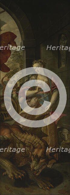 Saint George and the Princess of Silene Return to the City with the Vanquished Dragon, 1590. Creator: Martin de Vos.