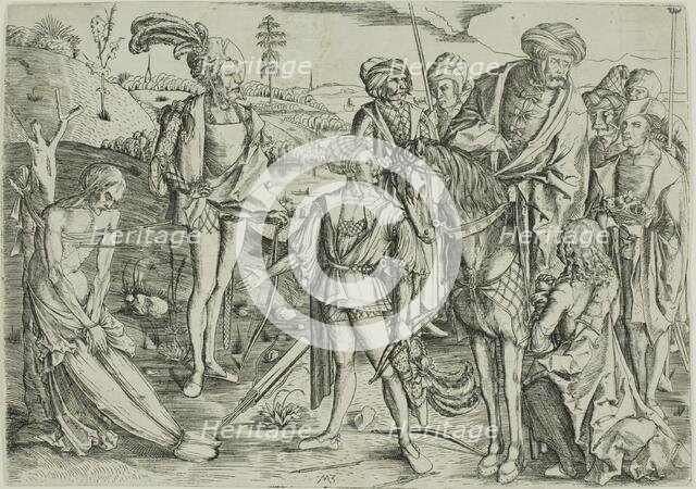 The King's Sons Shooting Their Father's Corpse, c. 1500, printed. Creator: Master MZ.