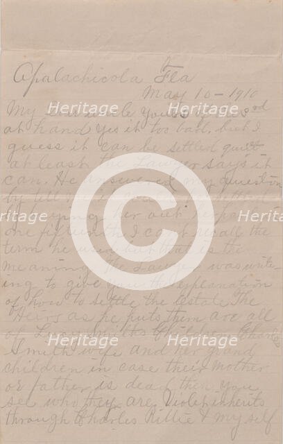 Letter regarding the estate of Lucy Smith, 1910. Creator: Unknown.