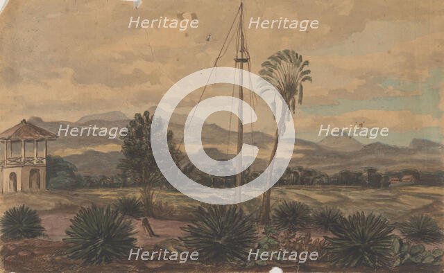 Landscape with flagpole, 1800-1900. Creator: Anon.