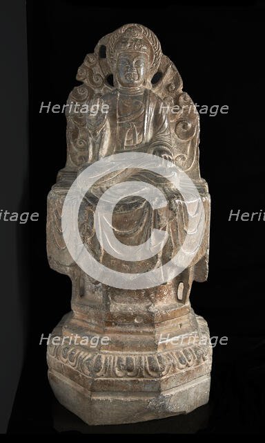 Seated Buddhist figure: high octagonal pedestal and perforated..., Tang dynasty, 8th century. Creator: Unknown.