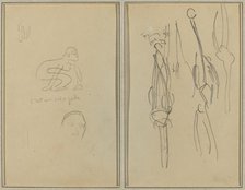 Crouching Monkey and Man's Head; Bones and Muscles [verso], 1884-1888. Creator: Paul Gauguin.