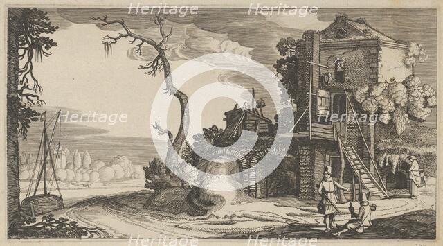Square Tower Used as Inn near a River, ca. 1641. Creators: Jan van de Velde II, Claes Jansz Visscher.